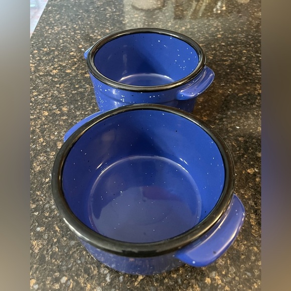 Von Pok & Chang Set of 2 Blue Speckled Black Rim Stoneware Soup/ Chili Bowls - Picture 3 of 5